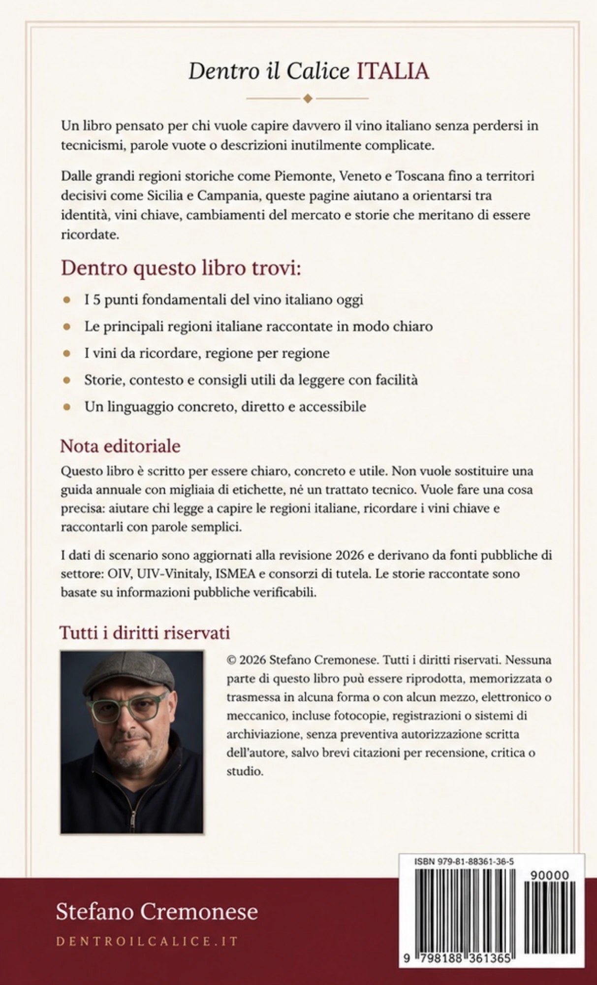 Quarta di copertina del libro Dentro il Calice — Italia